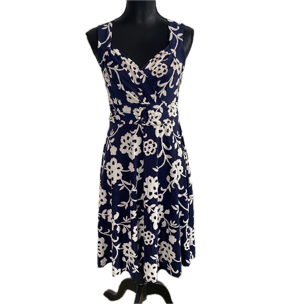 Navy & White Sleeveless Dress – All-Stretchy Pull-On Style – BRAND NEW